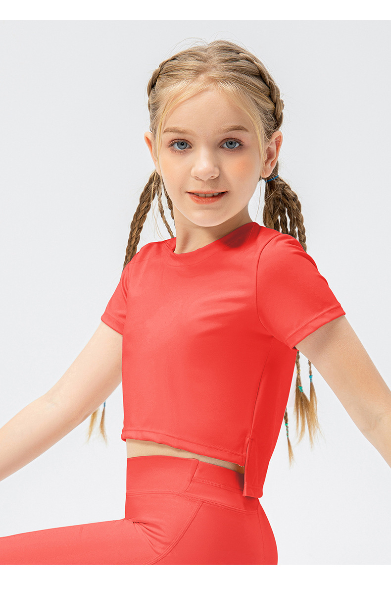 NWT Girls Kid Short Sleeve Shirt Cute Quick Dry Breathable Stretch Kids Children Yoga Sports Dance Tank Top Short Shirts