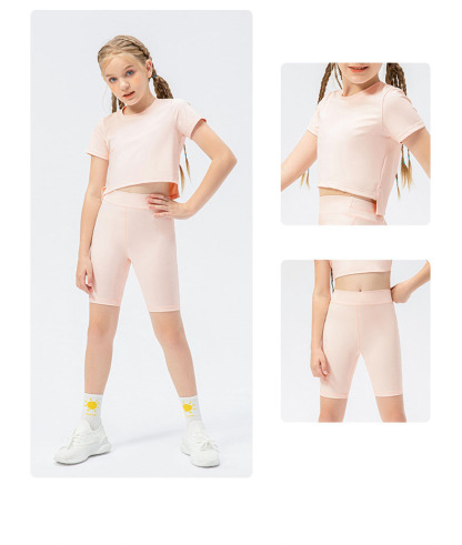 NWT Girls Kid Short Sleeve Shirt Cute Quick Dry Breathable Stretch Kids Children Yoga Sports Dance Tank Top Short Shirts