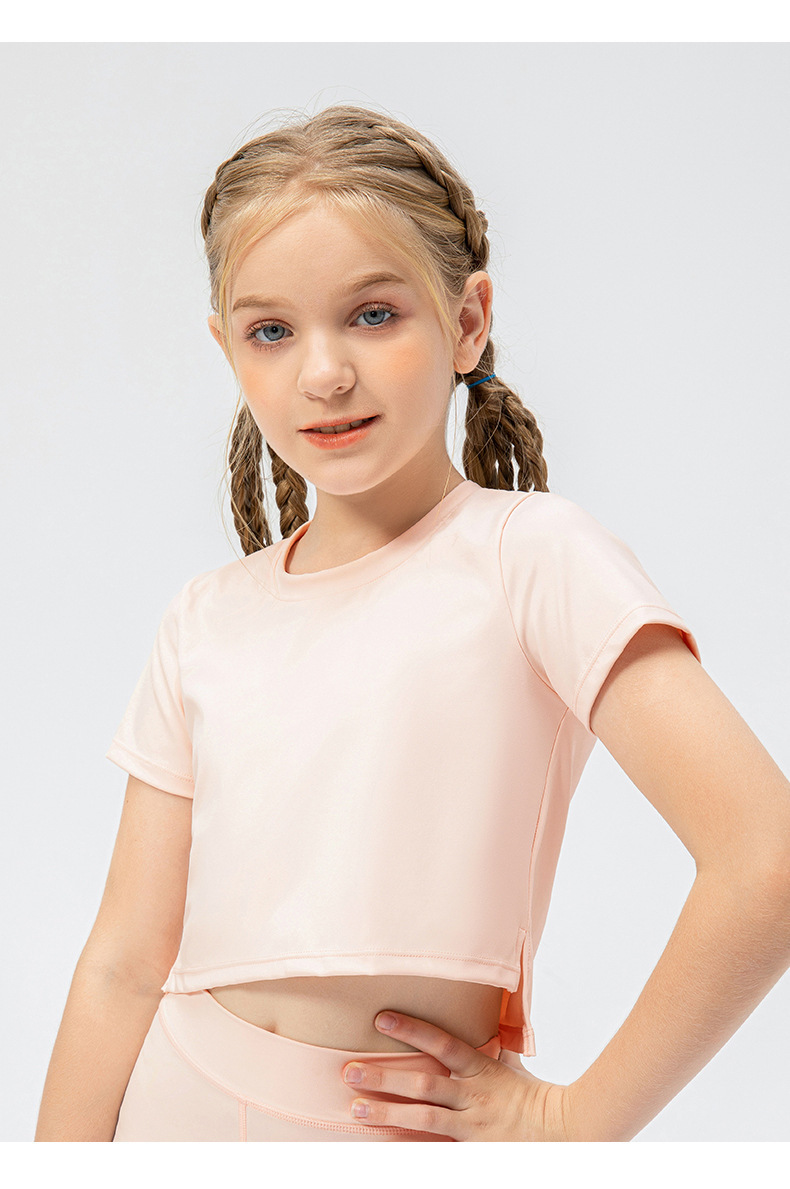 NWT Girls Kid Short Sleeve Shirt Cute Quick Dry Breathable Stretch Kids Children Yoga Sports Dance Tank Top Short Shirts