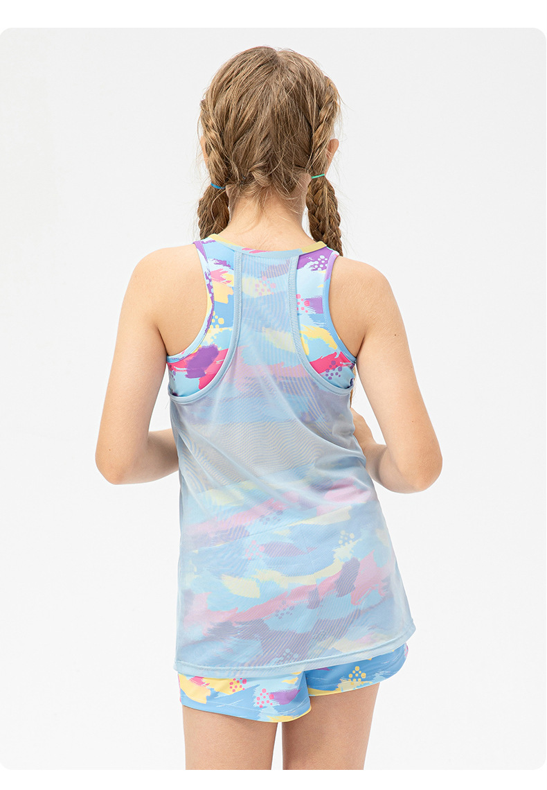 NWT 2 Pcs per set Girls Kid Cute Mesh Top Quick Dry Breathable Stretch Vest Kids Tank Top Children Yoga Shorts Dance Shorts