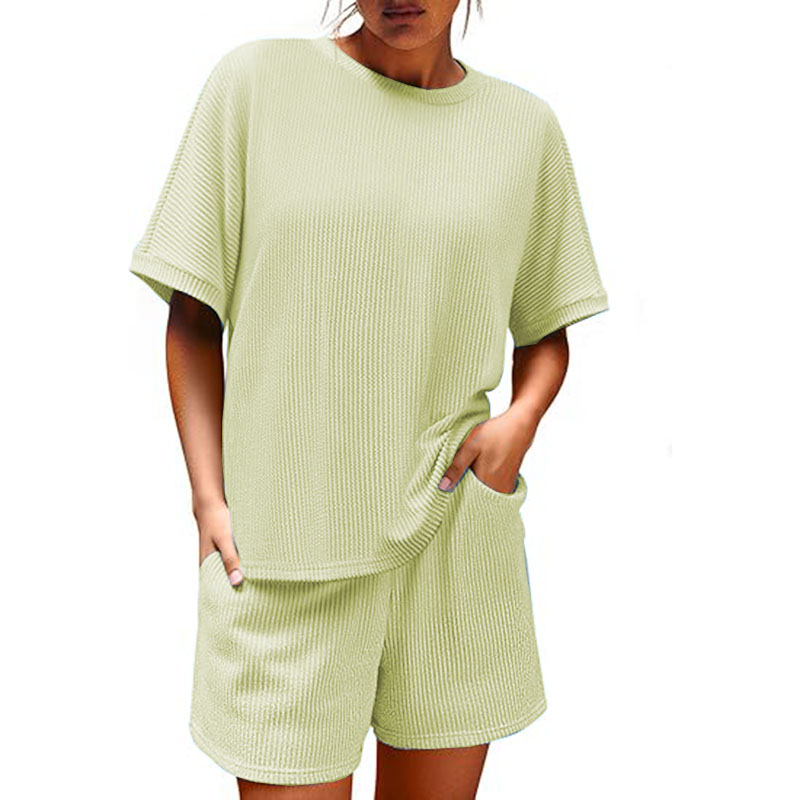2025 Women Short Sleeve and High Waist Shorts Lounge Sets