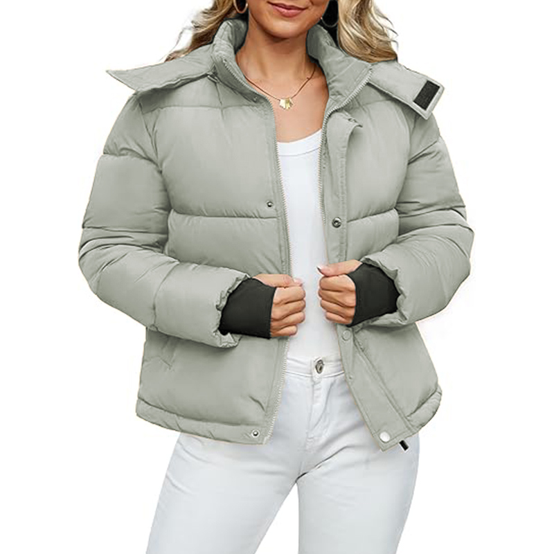 Women's Cropped Puffer Jacket with Removable Hood Winter