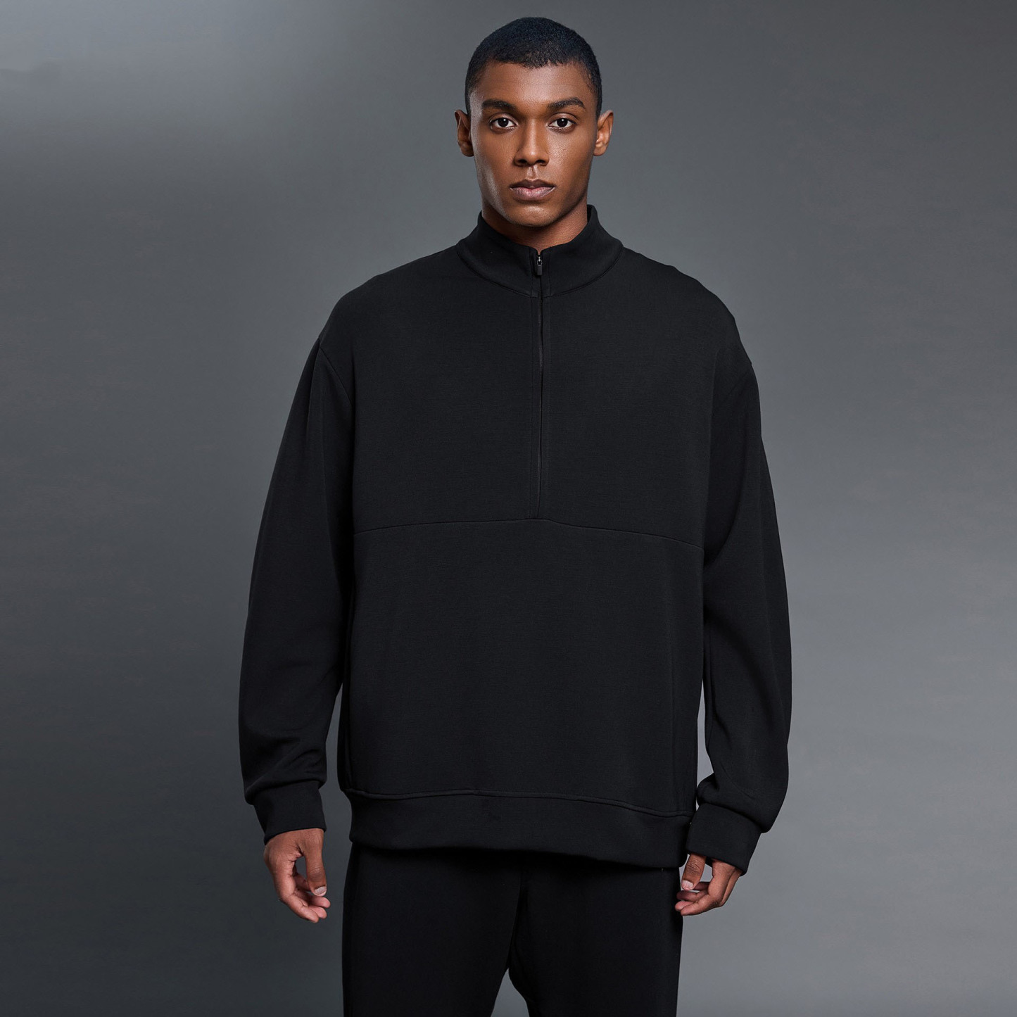 mens  Regular Fit Classic Zip Up Mock Neck Sweatshirt