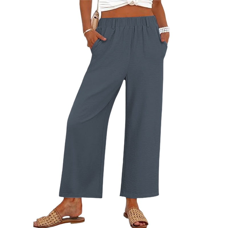 Women's Wide Leg Cropped Pants Elastic Waist Lounge