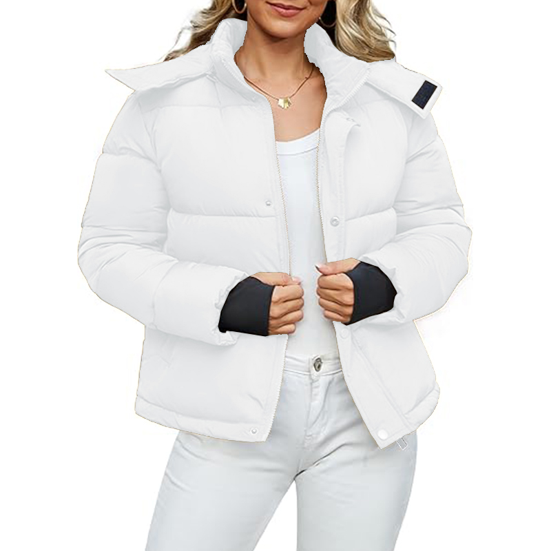 Women's Cropped Puffer Jacket with Removable Hood Winter