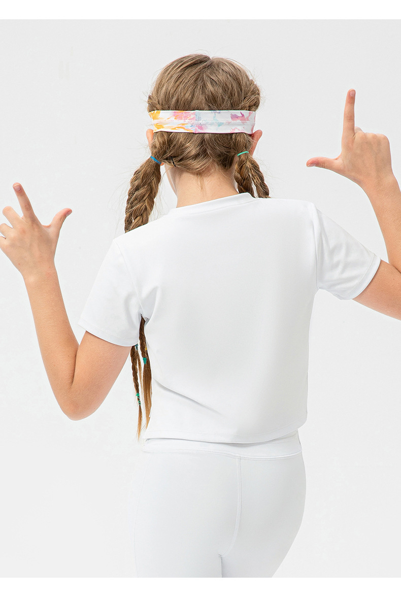 NWT Girls Kid Short Sleeve Shirt Cute Quick Dry Breathable Stretch Kids Children Yoga Sports Dance Tank Top Short Shirts