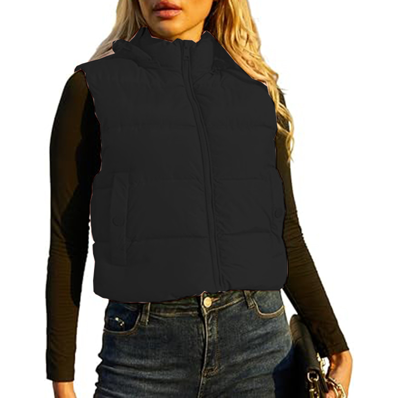 Womens Cropped Puffer Winter Sleeveless Warm Outerwear Vests
