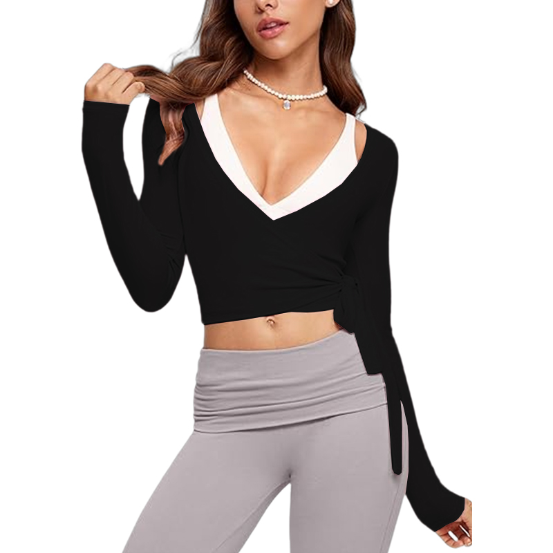 Womens Long Sleeve Shirts Crew Neck Basic Stretchy Fitted