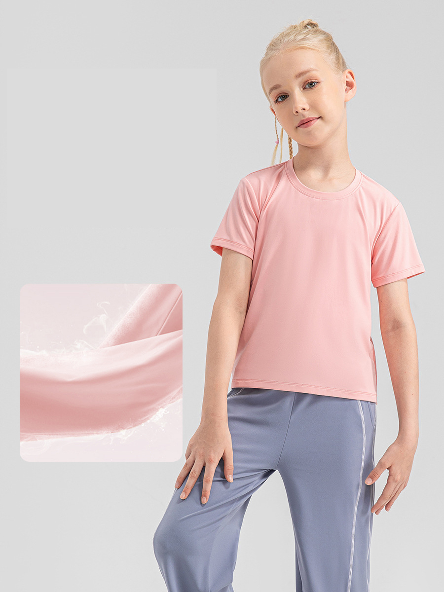 4 Colors Girls Kid Cute Shirt Quick Dry Breathable Stretch Short Sleeve Kids Clothing Children Yoga Sports Dance Tank Top Shirts