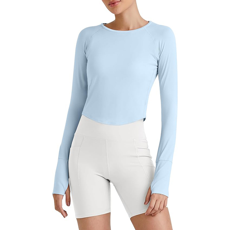 Women Long Sleeve Workout Tops Lightweight Crop Length Sun Shirts
