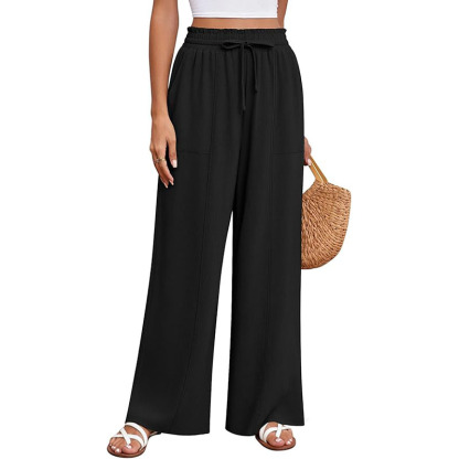 Womens Waist Wide Leg Trousers with Pockets