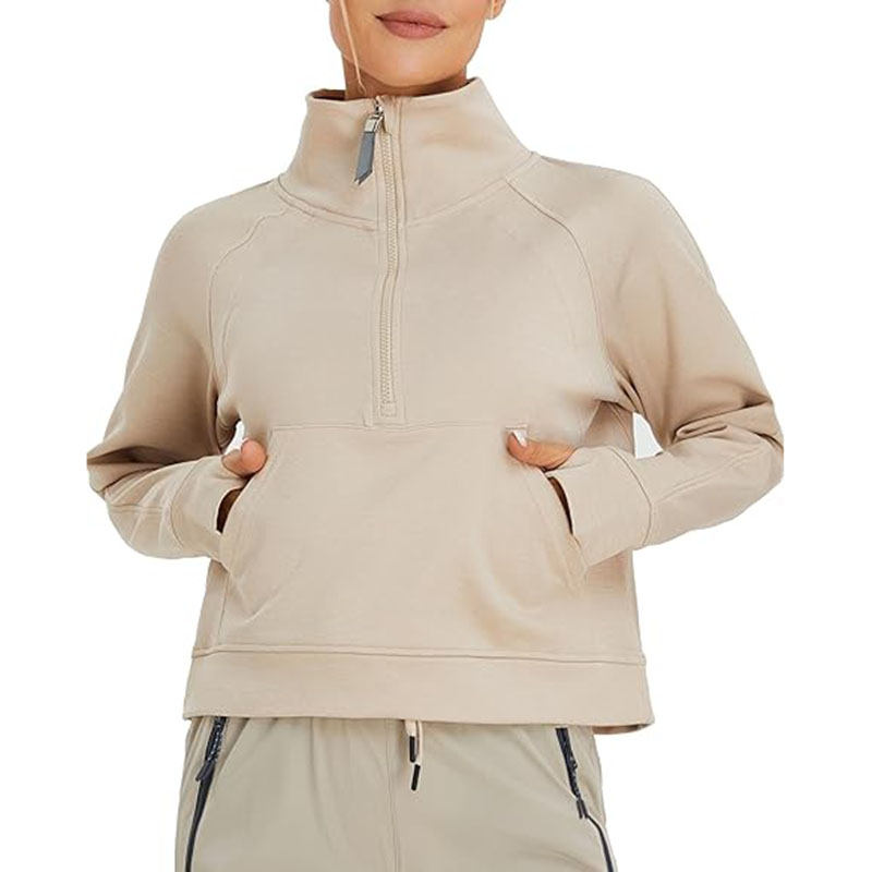 Women Sweatshirts Half Zip Long Sleeve Cropped Jackets