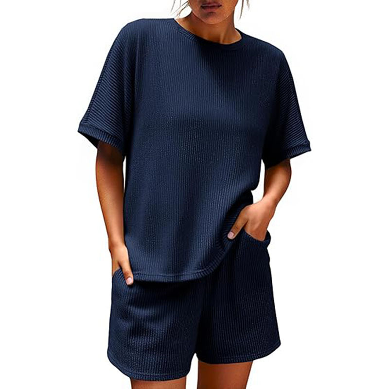 2025 Women Short Sleeve and High Waist Shorts Lounge Sets