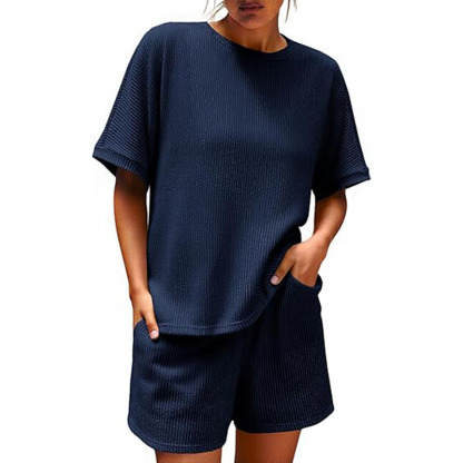 2025 Women Short Sleeve and High Waist Shorts Lounge Sets