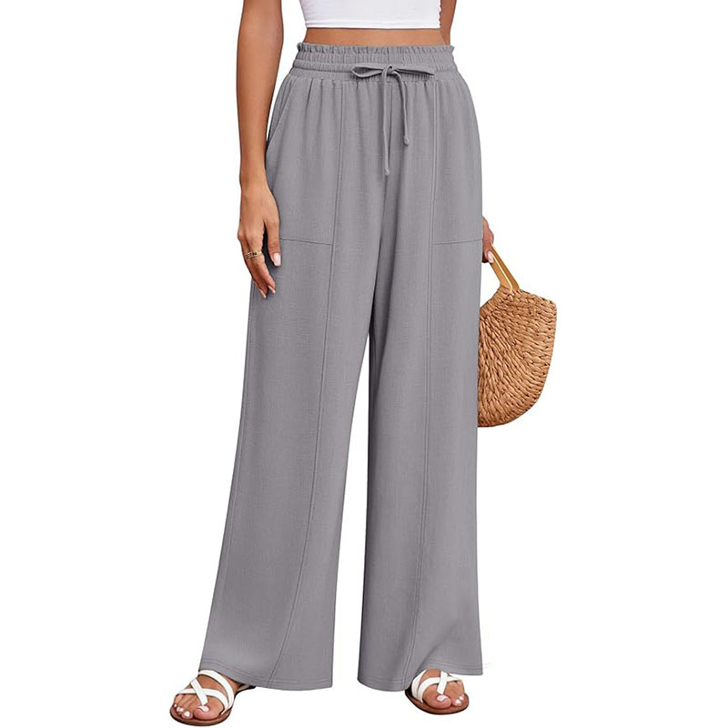Womens Waist Wide Leg Trousers with Pockets