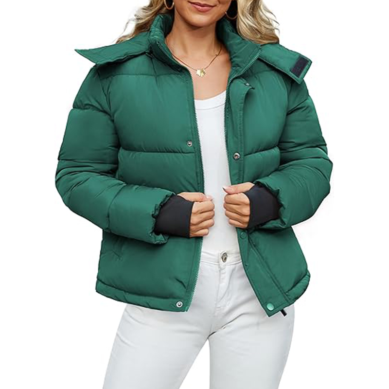 Women's Cropped Puffer Jacket with Removable Hood Winter