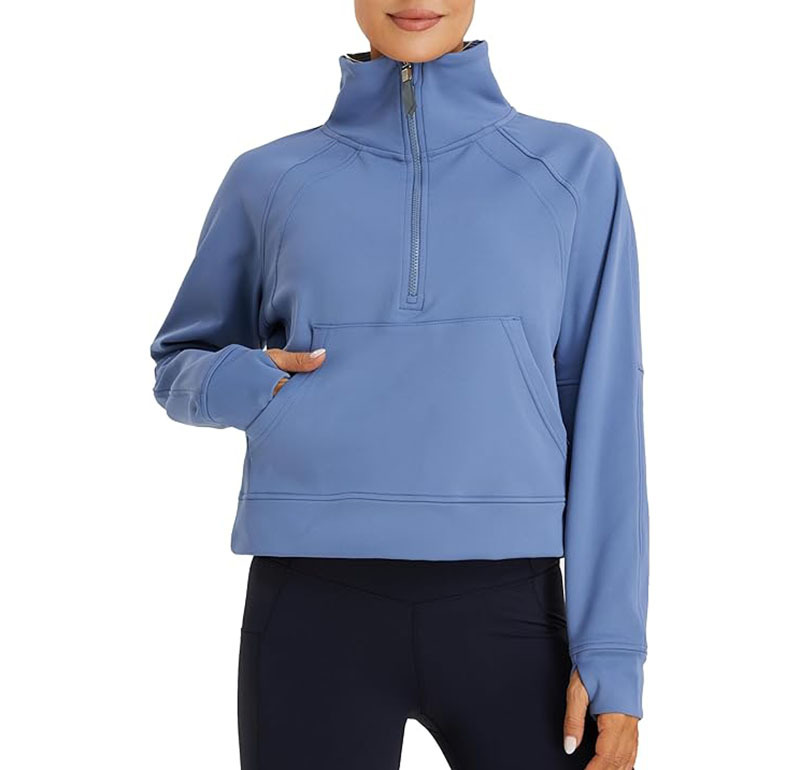 Women Sweatshirts Half Zip Long Sleeve Cropped Jackets