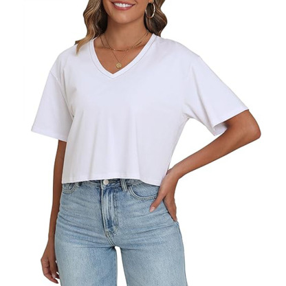Women's  Short Sleeve Shirts Loose Athletic Crop Tops Gym Casual Cropped T-Shirt