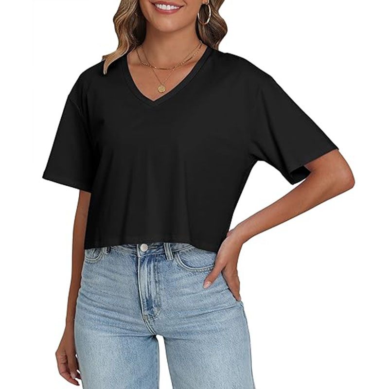 Women's  Short Sleeve Shirts Loose Athletic Crop Tops Gym Casual Cropped T-Shirt