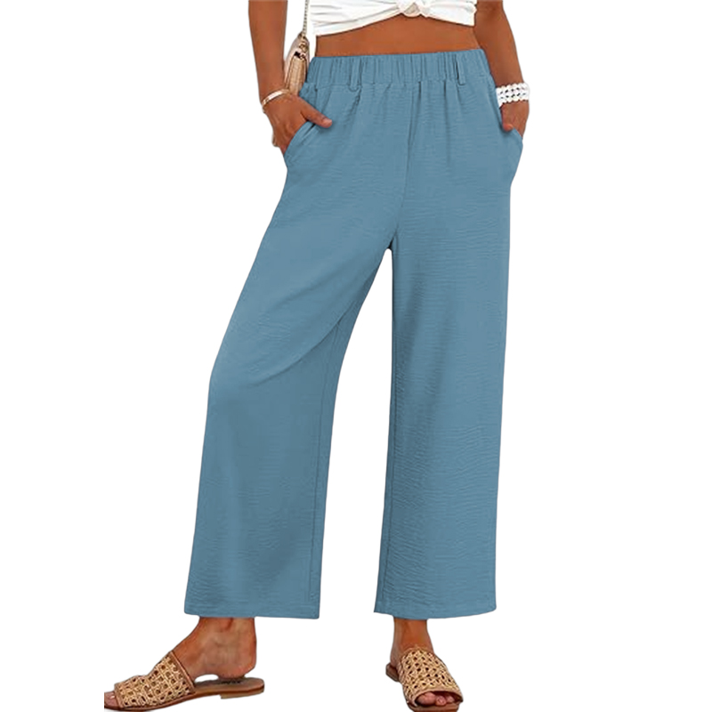 Women's Wide Leg Cropped Pants Elastic Waist Lounge