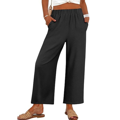 Women's Wide Leg Cropped Pants Elastic Waist Lounge