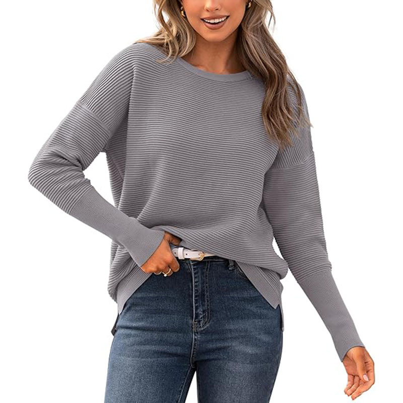 Women Sweater Crewneck Waffle Pullover Sweater