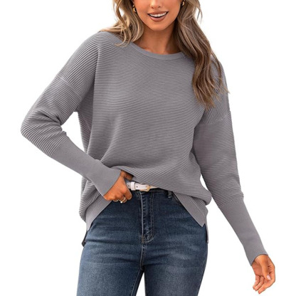 Women Sweater Crewneck Waffle Pullover Sweater