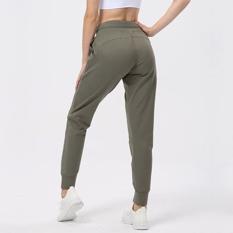 12 Colors Drawstring Pants Fitness Women Sweatpants with Two Side Pockets 4-Way Stretch Leggings Lady Stretchy Pants