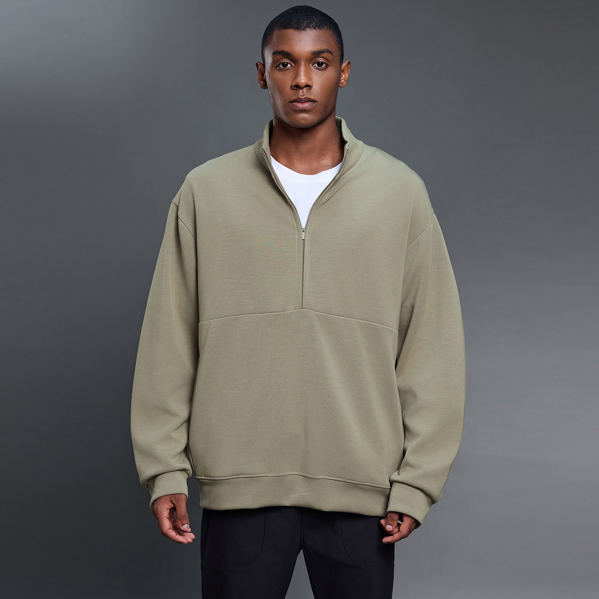 mens  Regular Fit Classic Zip Up Mock Neck Sweatshirt