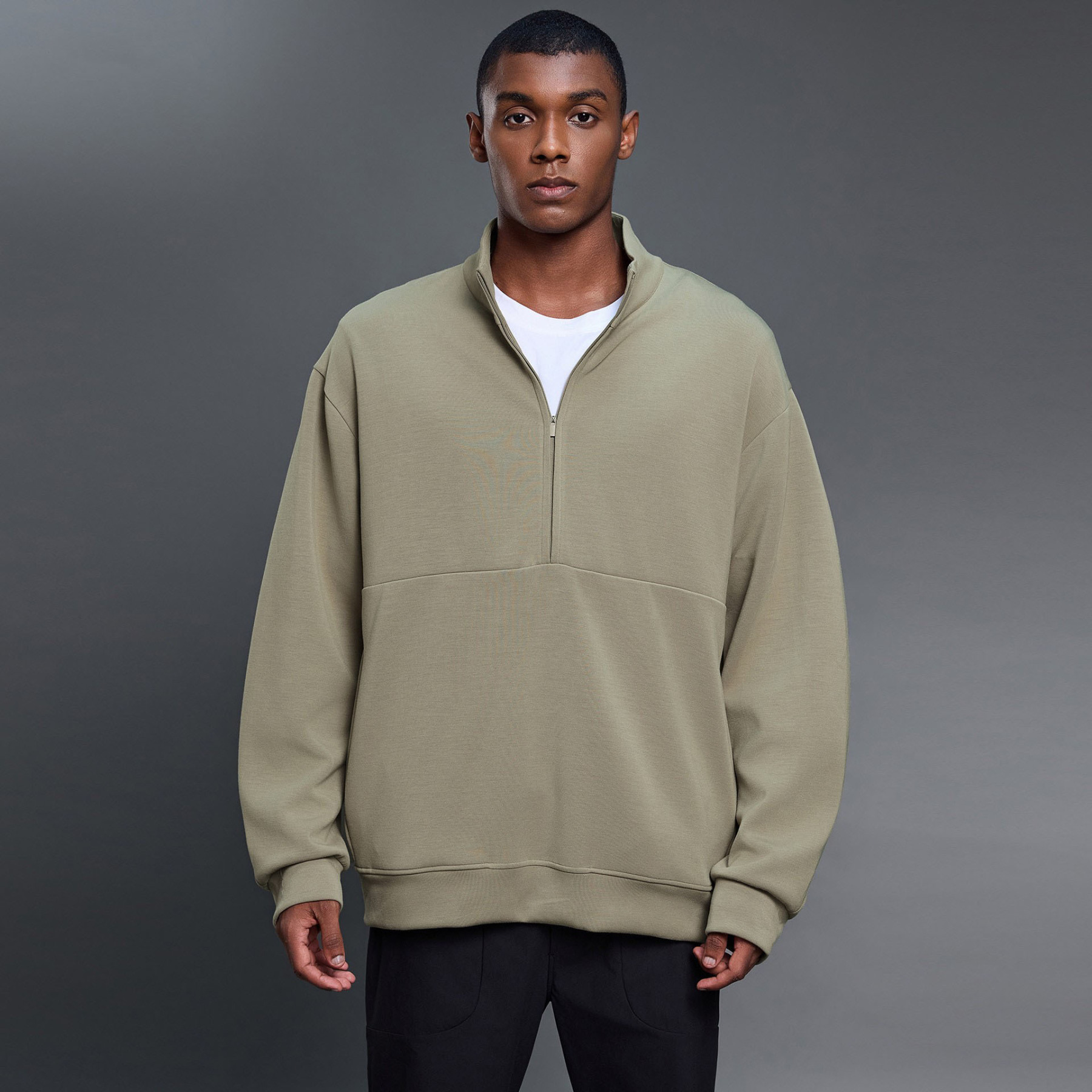 mens  Regular Fit Classic Zip Up Mock Neck Sweatshirt