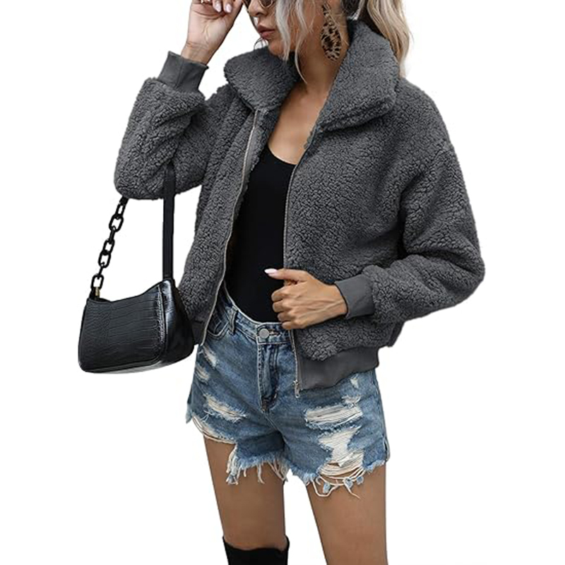 Womens Fleece Jacket Long Sleeve Short Winter Coats