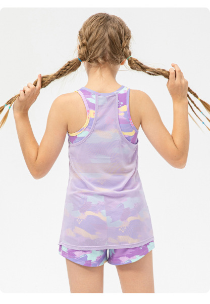 NWT 2 Pcs per set Girls Kid Cute Mesh Top Quick Dry Breathable Stretch Vest Kids Tank Top Children Yoga Shorts Dance Shorts