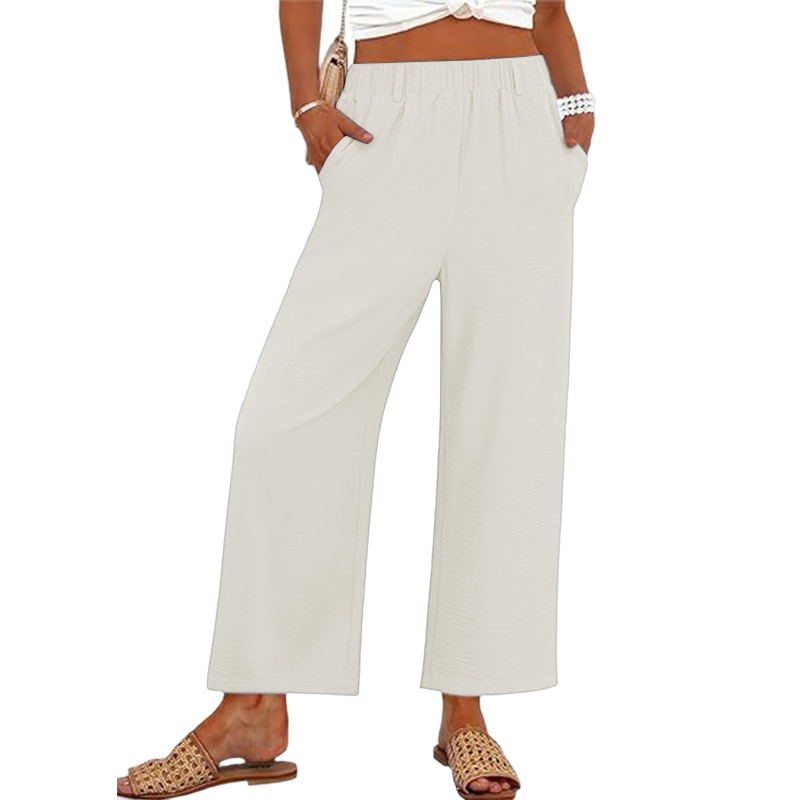 Women's Wide Leg Cropped Pants Elastic Waist Lounge