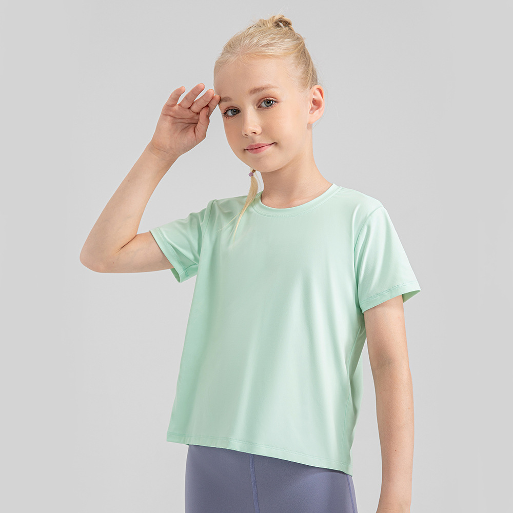 4 Colors Girls Kid Cute Shirt Quick Dry Breathable Stretch Short Sleeve Kids Clothing Children Yoga Sports Dance Tank Top Shirts