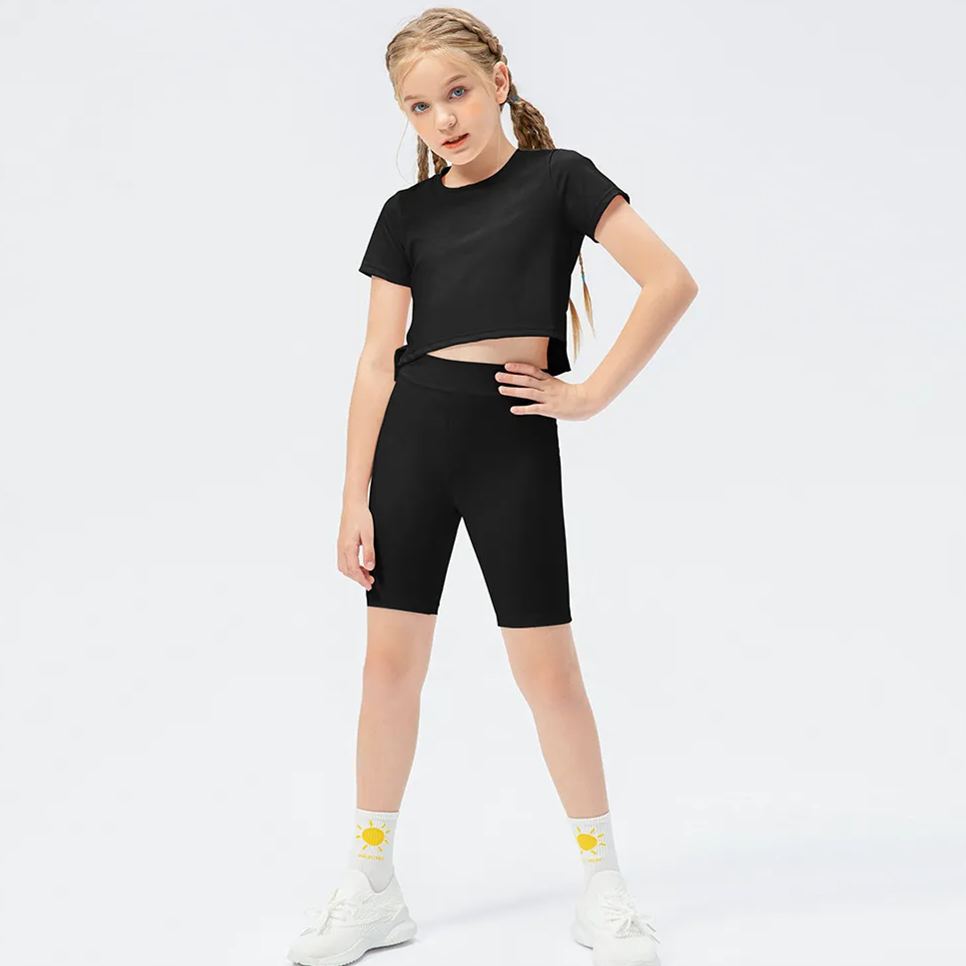 4 Colors Girls Kid Cute Shirt Quick Dry Breathable Stretch Short Sleeve Kids Clothing Children Yoga Sports Dance Tank Top Shirts