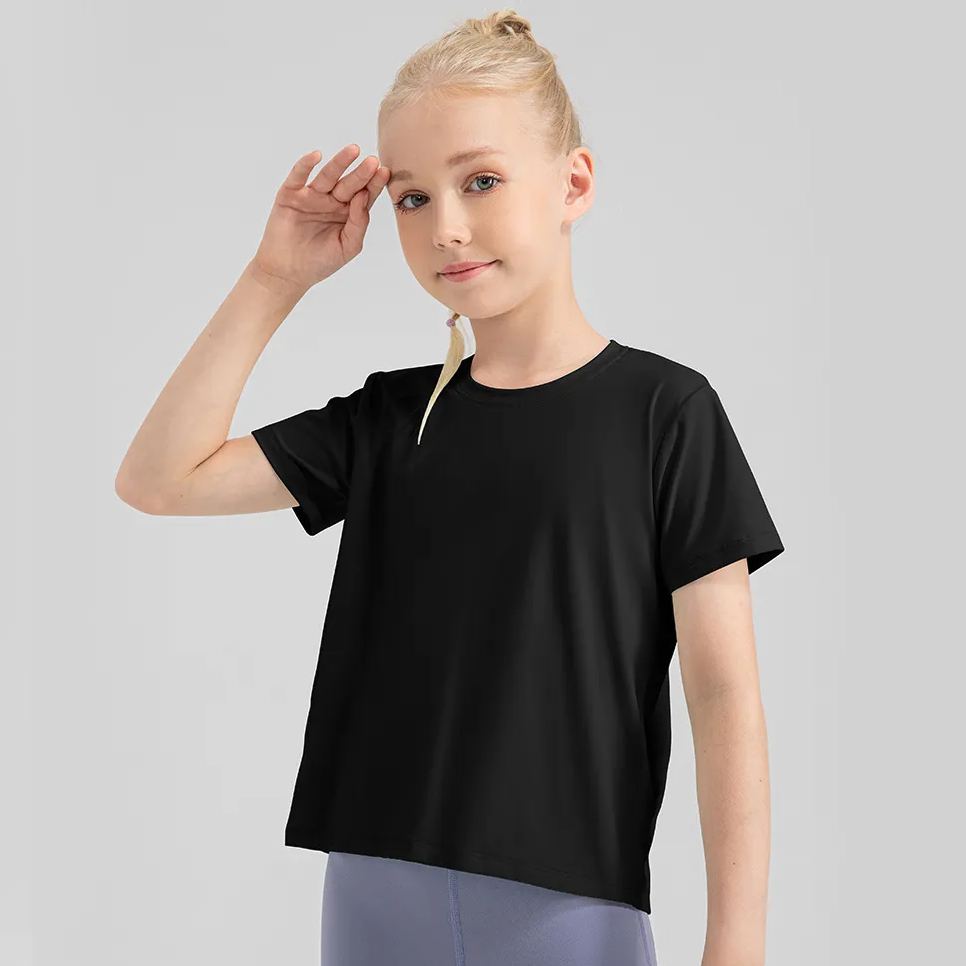 4 Colors Girls Kid Cute Shirt Quick Dry Breathable Stretch Short Sleeve Kids Clothing Children Yoga Sports Dance Tank Top Shirts