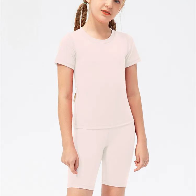 NWT Girls Kid Cute Quick Dry Breathable Stretch Short Sleeve Kids Clothing Children Yoga Sports Dance Tank Top Shirts