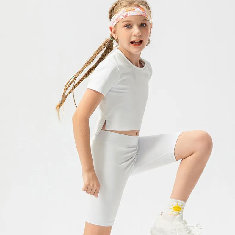 NWT Girls Kid Short Sleeve Shirt Cute Quick Dry Breathable Stretch Kids Children Yoga Sports Dance Tank Top Short Shirts