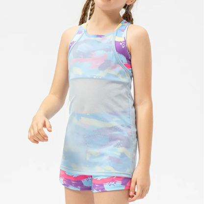 NWT 2 Pcs per set Girls Kid Cute Mesh Top Quick Dry Breathable Stretch Vest Kids Tank Top Children Yoga Shorts Dance Shorts