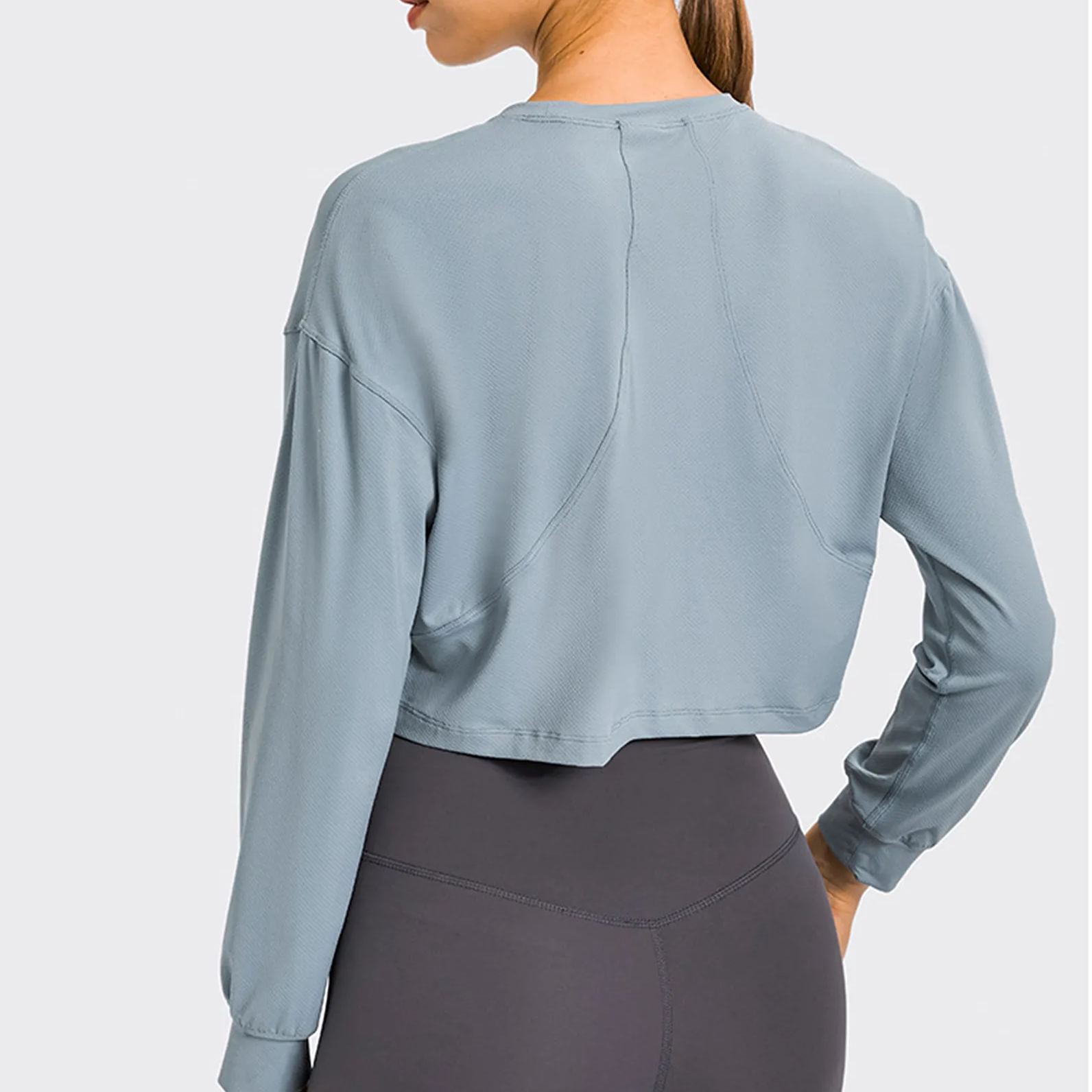 4 Colors NWT 2024 Long Sleeve Sport Tank Women Loose Ribbled Plain Fitness Breathable Tops O-neck Gym Athletic Tank Tops 4-8