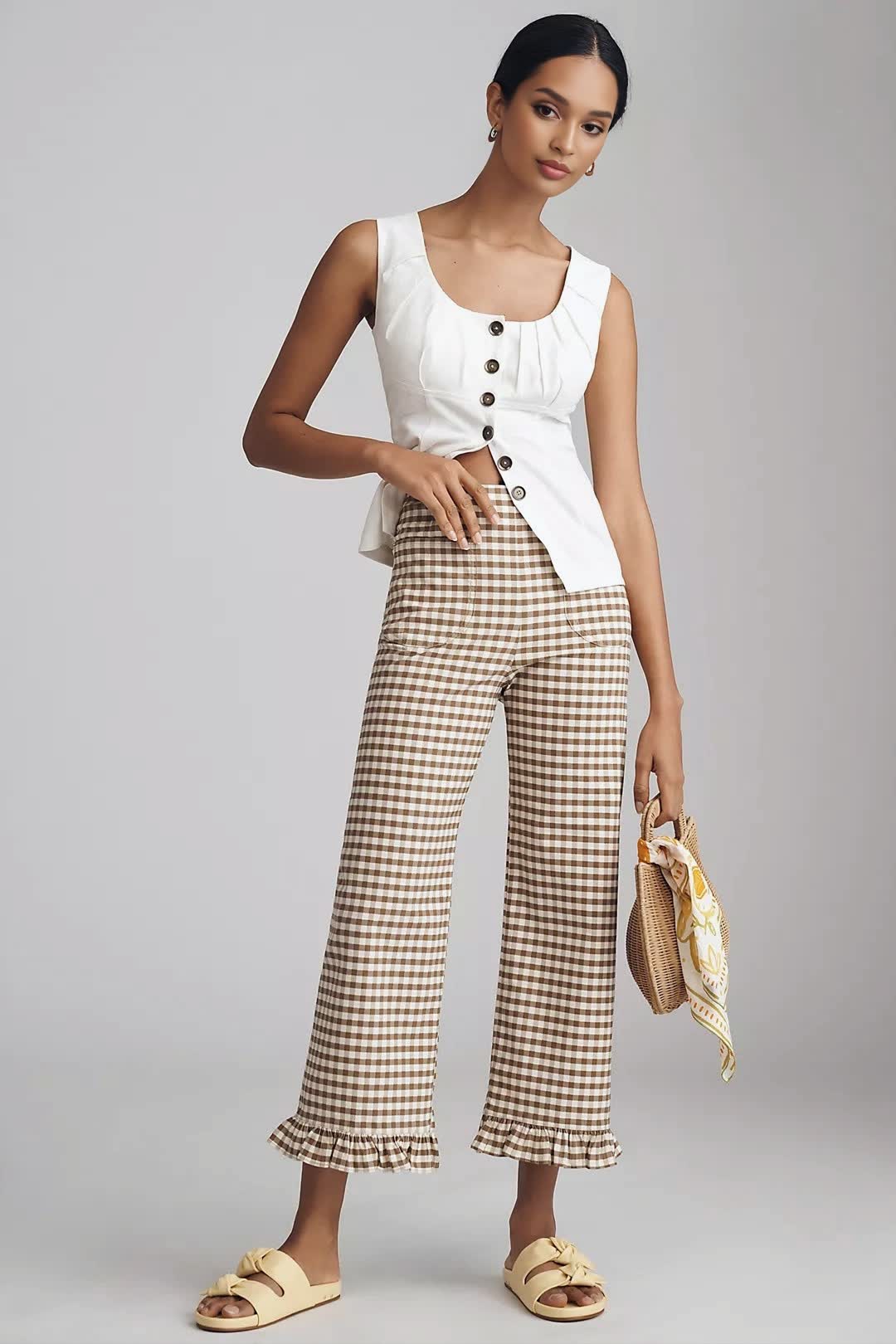 The Colette Ruffled Cropped Wide-Leg Pants(Buy 2 Free Shipping)