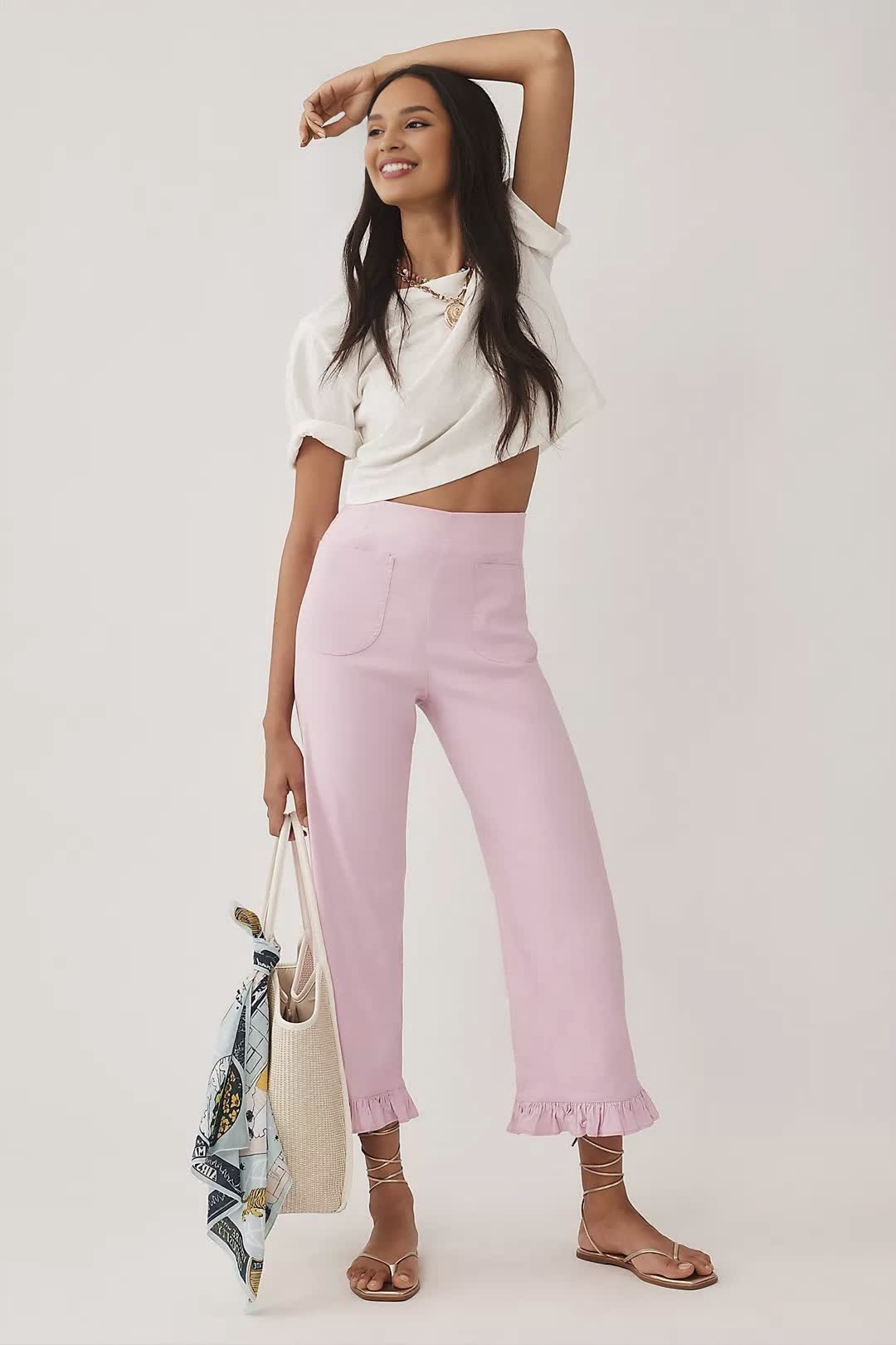 The Colette Ruffled Cropped Wide-Leg Pants(Buy 2 Free Shipping)