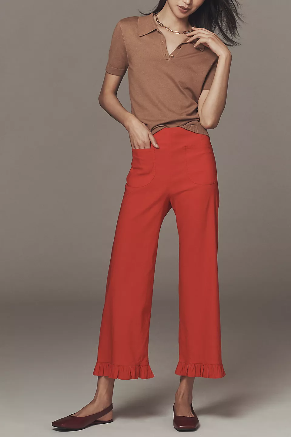 The Colette Ruffled Cropped Wide-Leg Pants(Buy 2 Free Shipping)