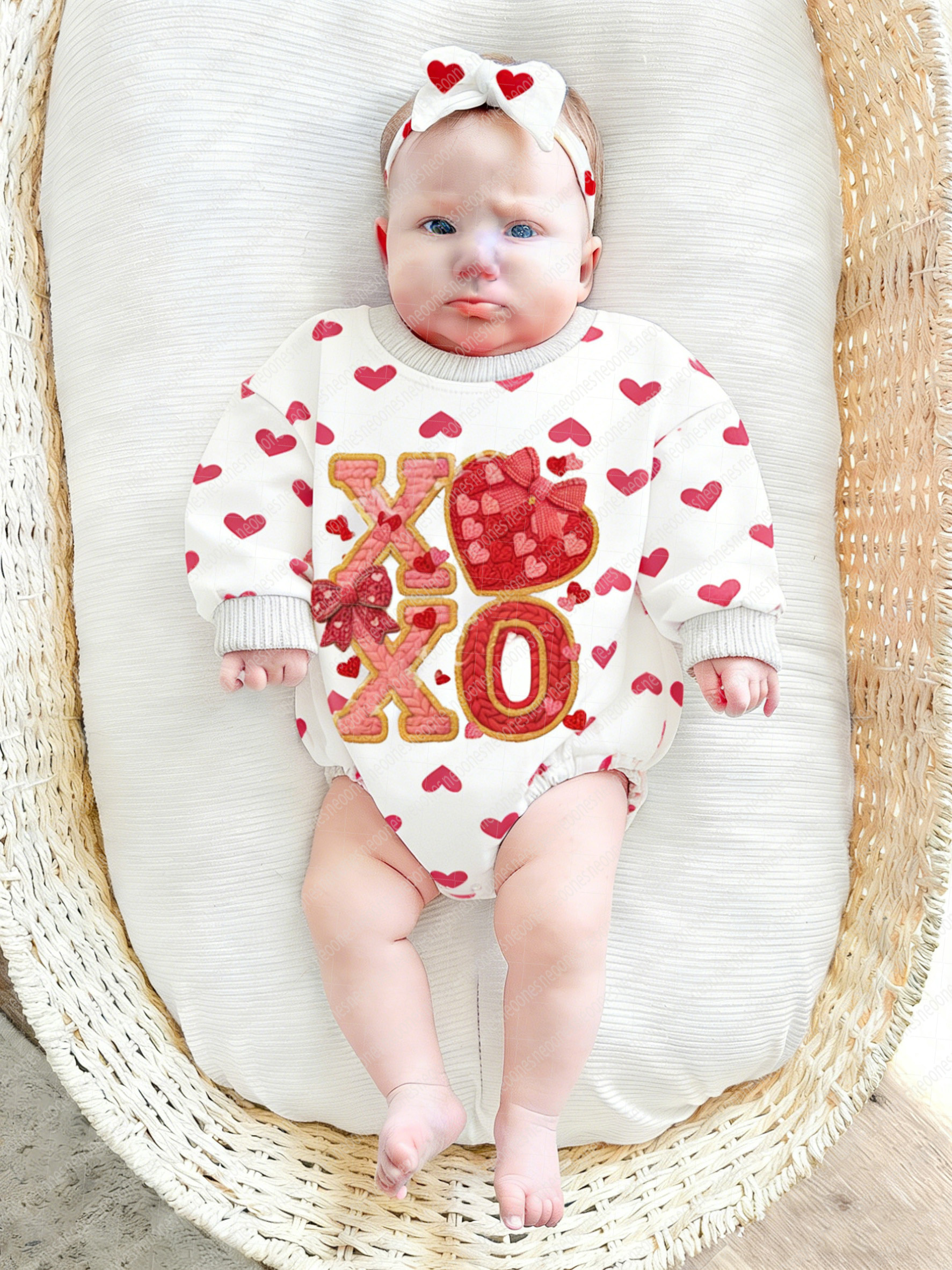 Baby Valentine's Day Faux Knit Printed Romper