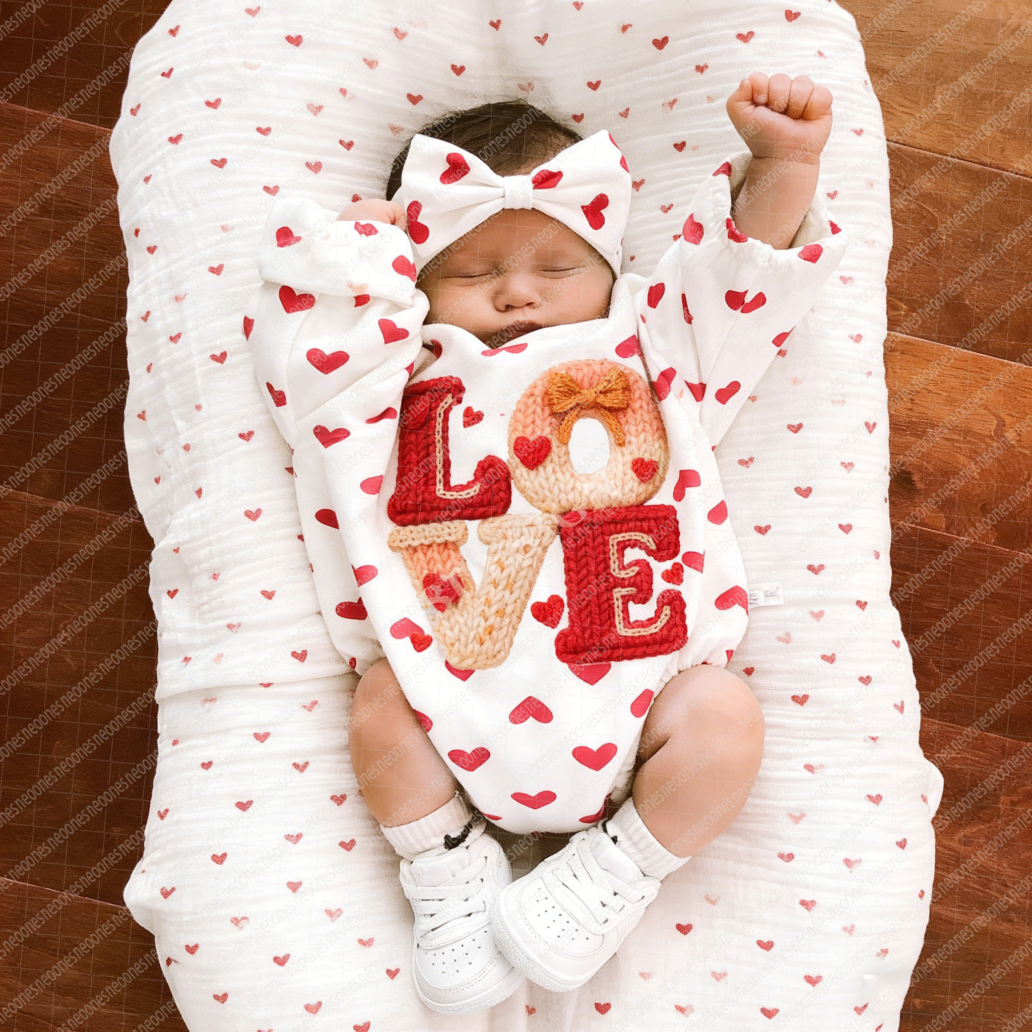Baby Valentine's Day Faux Knit Printed Romper