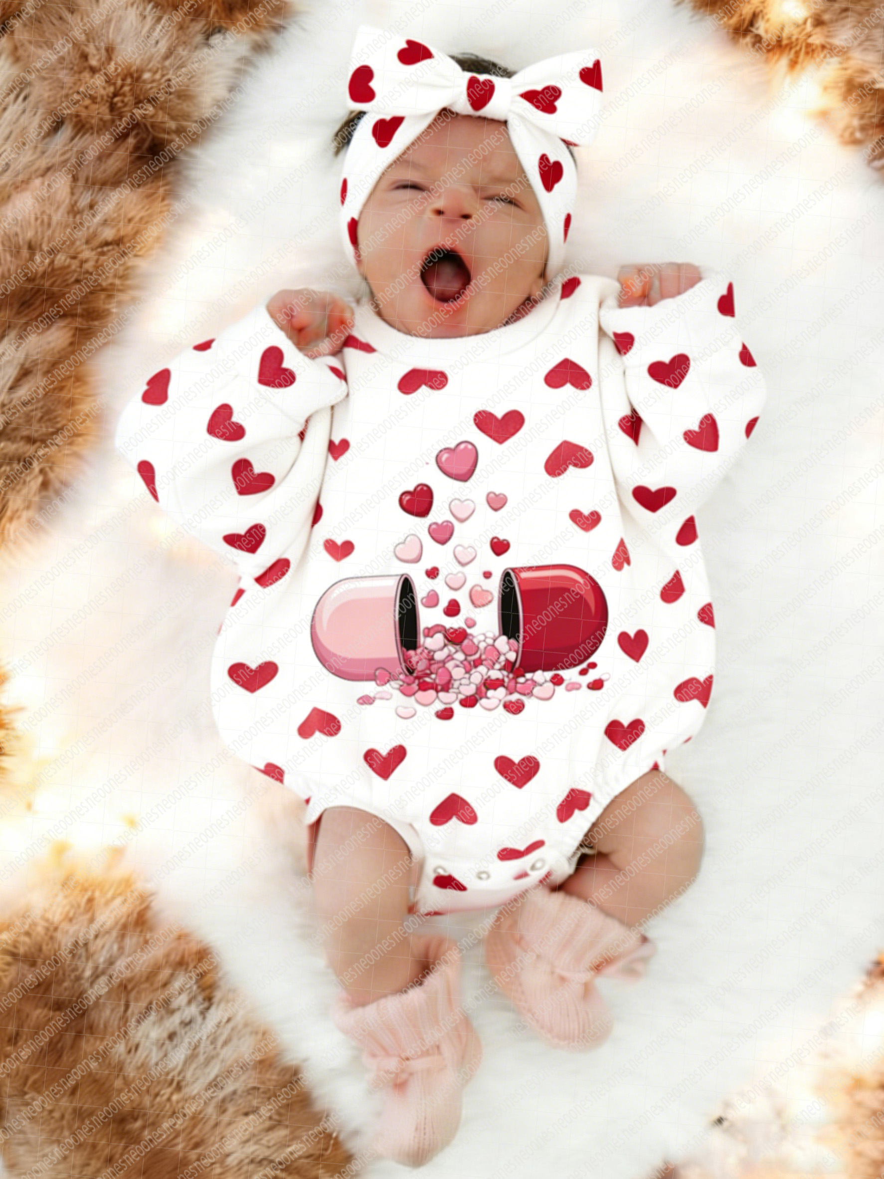 Baby Valentine's Day Faux Knit Printed Romper