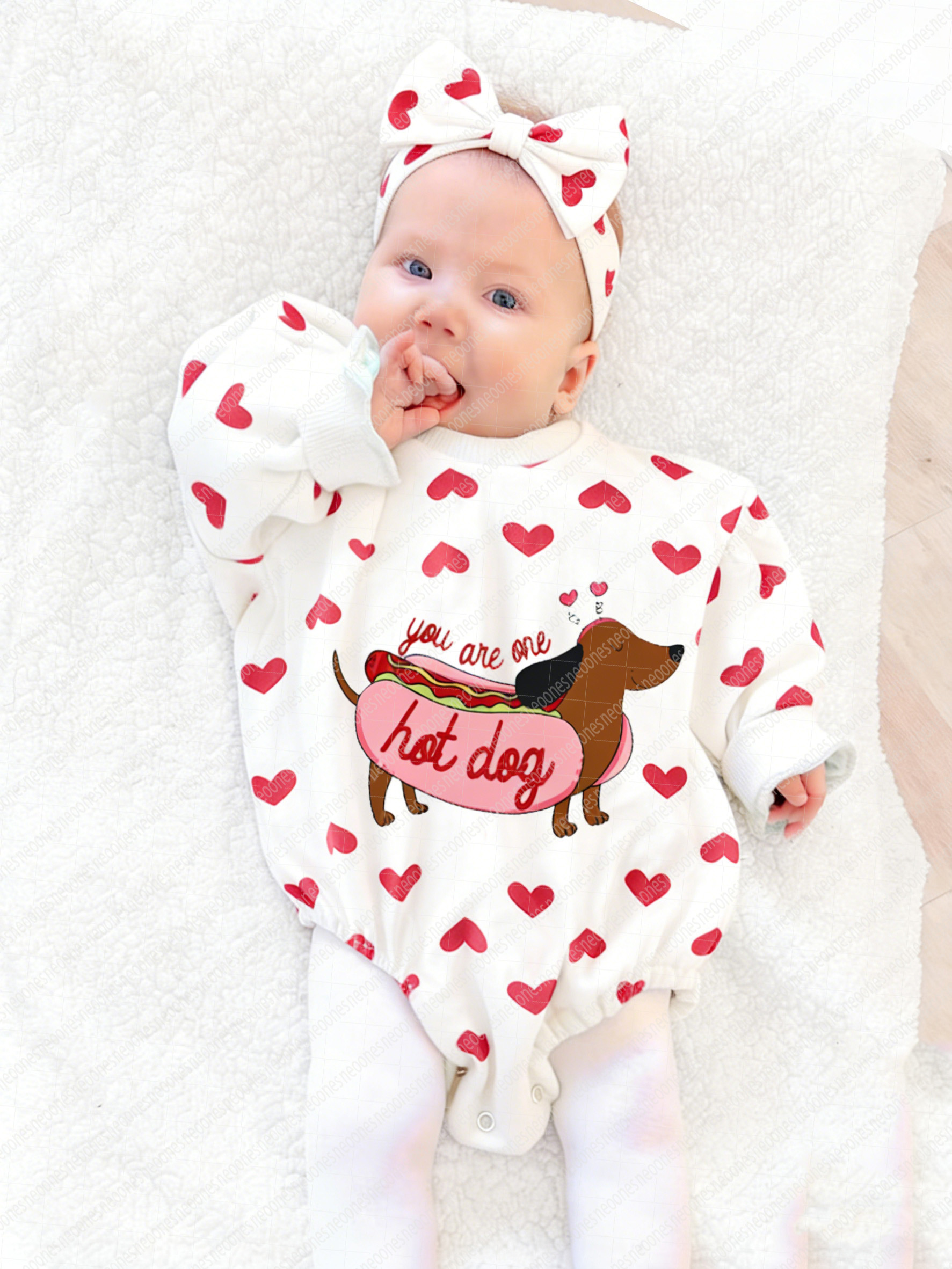 Baby Valentine's Day Faux Knit Printed Romper