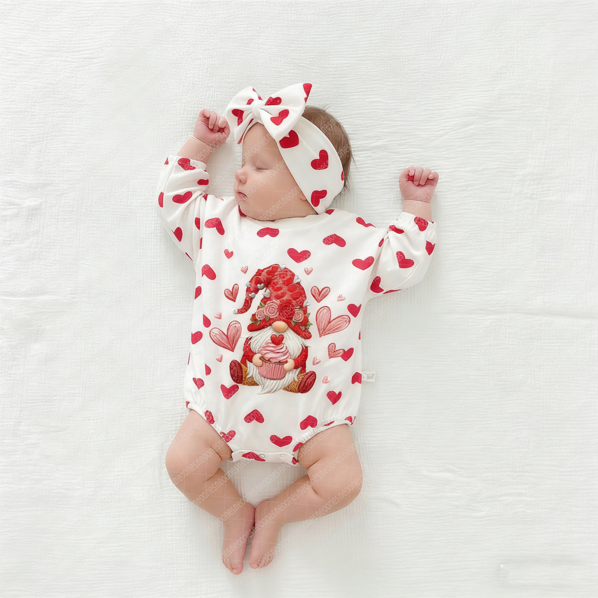 Baby Valentine's Day Faux Knit Printed Romper