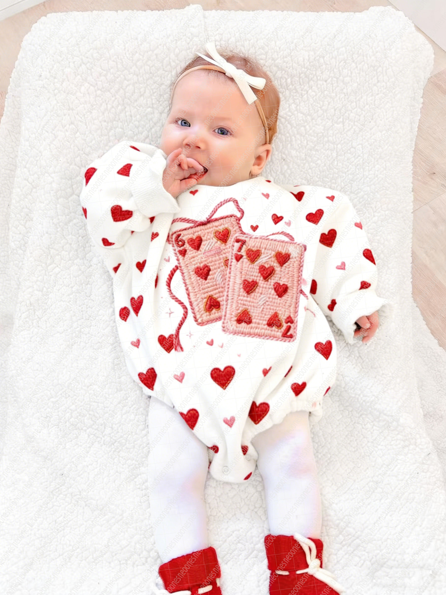 Baby Valentine's Day Faux Knit Printed Romper