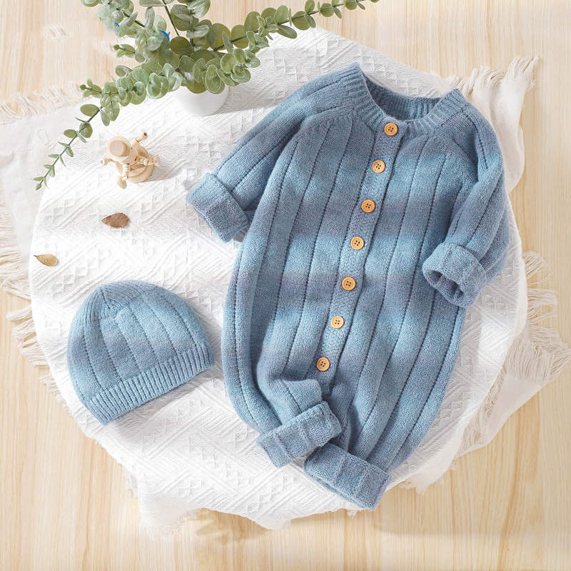 Autumn and Winter New Baby Knitted Solid Color Hooded Set